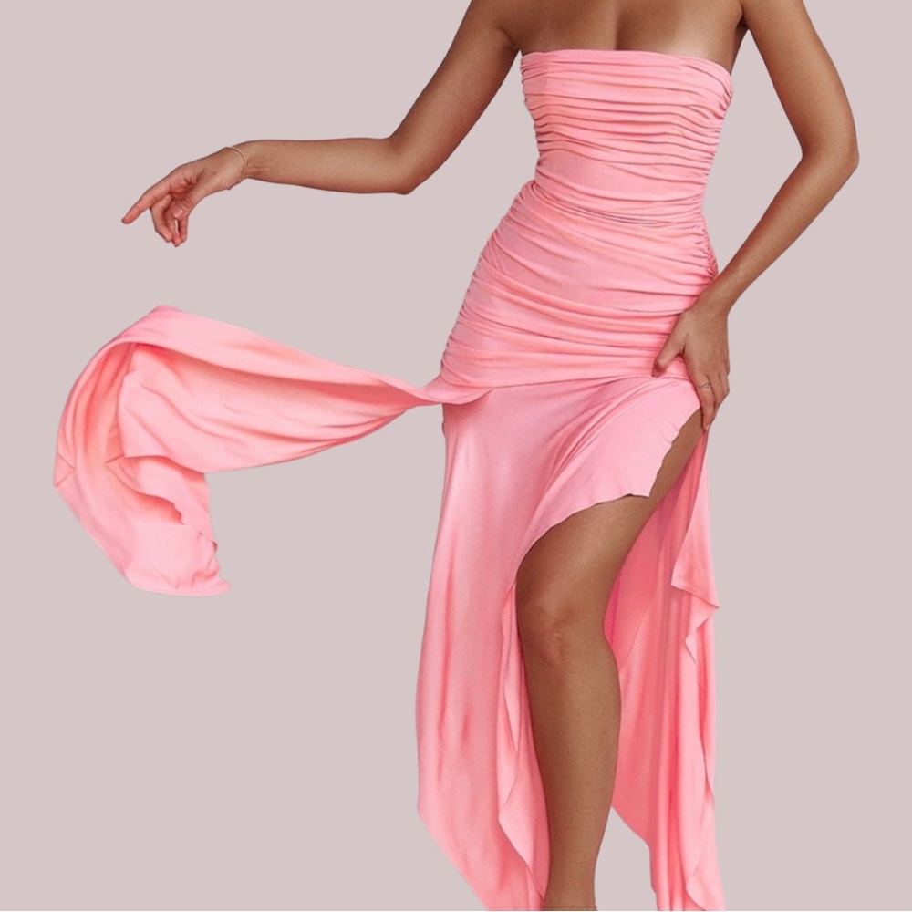 House of CB 'Ivana' Apricot Gathered Asymmetric Dress